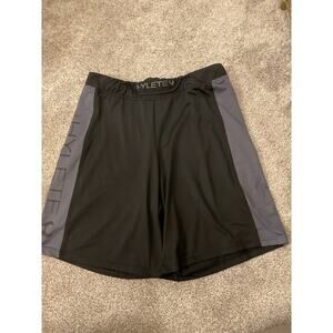 Men's Hylete Cross-Fit 9" Inseam Logo Spell Out Black & Gray Workout Shorts, L